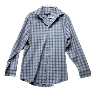 Mizzen + Main Leeward Classic No Tuck Men’s Dress Shirt Size Medium Plaid Blue